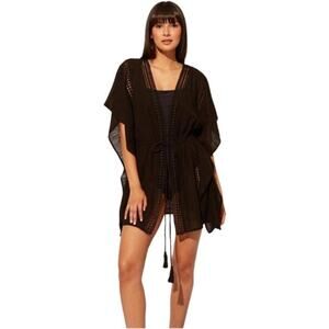Bleu Rod Beattie Black Crochet Cotton Swim Cover-Up Dress M NWT Caftan Tunic